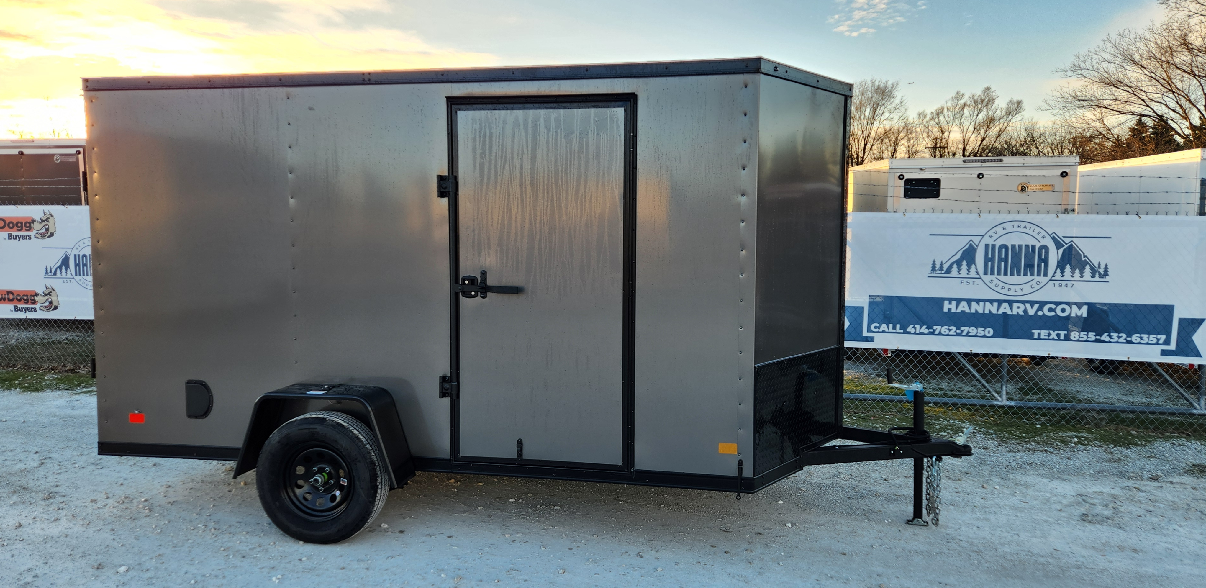 DarkHorse 6X12 Wedge Nose Single Axle Steel Cargo Trailer with Ramp Door, 6" extra Height- 2500 Series - Charcoal with Blackout Package